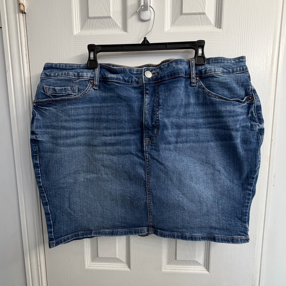 Torrid Washed Blue Denim Mini Skirt Plus Size 22 Stretch Y2K Jean Skirt